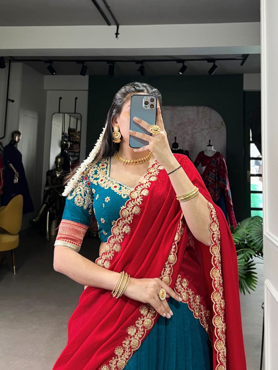 Teal Blue Vichitra Silk Zari Weaving Work Lace Border Belt With Sequins Lace Lehenga Choli