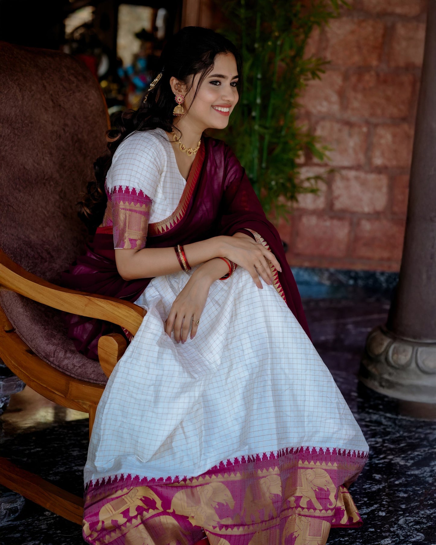 white color Poly Cotton and Chex With Zari Weaving Work lehenga with dupatta