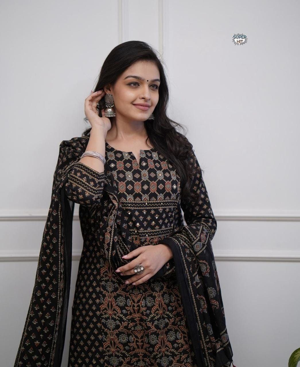 Mughal block kurti pant dupatta set