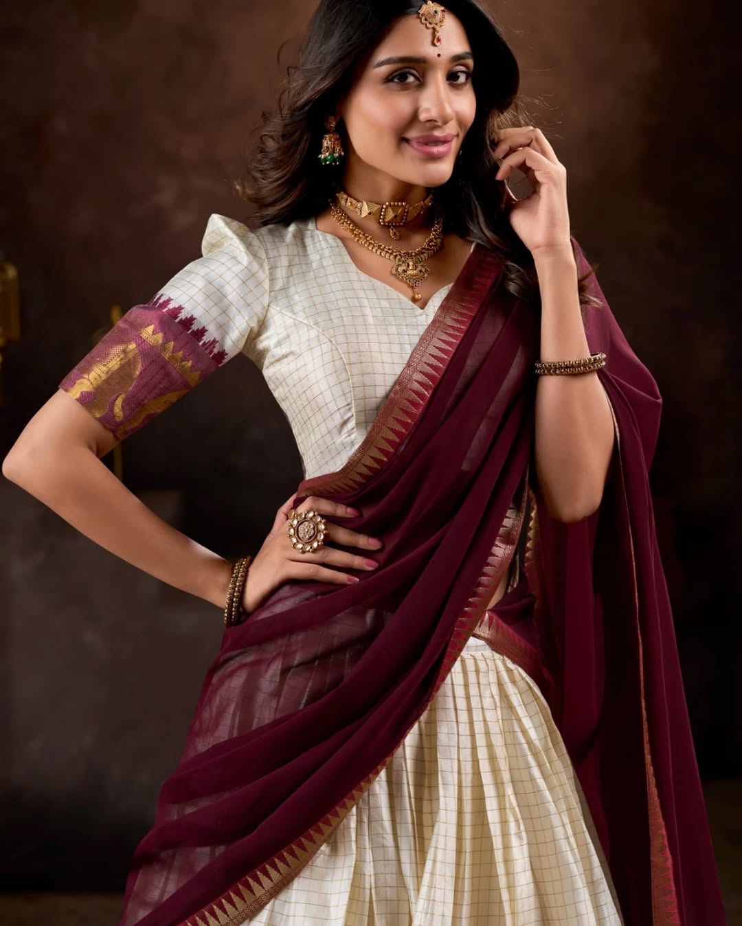 Poly Cotton Chex With Zari Weaving Work Lehenga choli