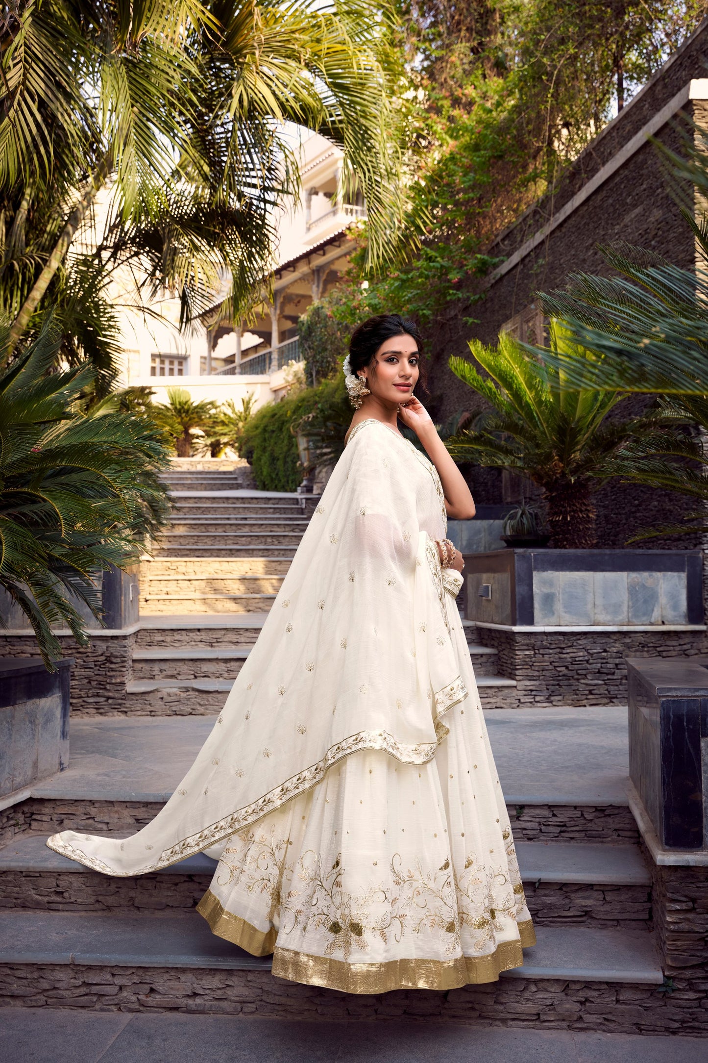 Bridal White Silver Glossy – Embroidered Sequins & Foil Detailing Fabric