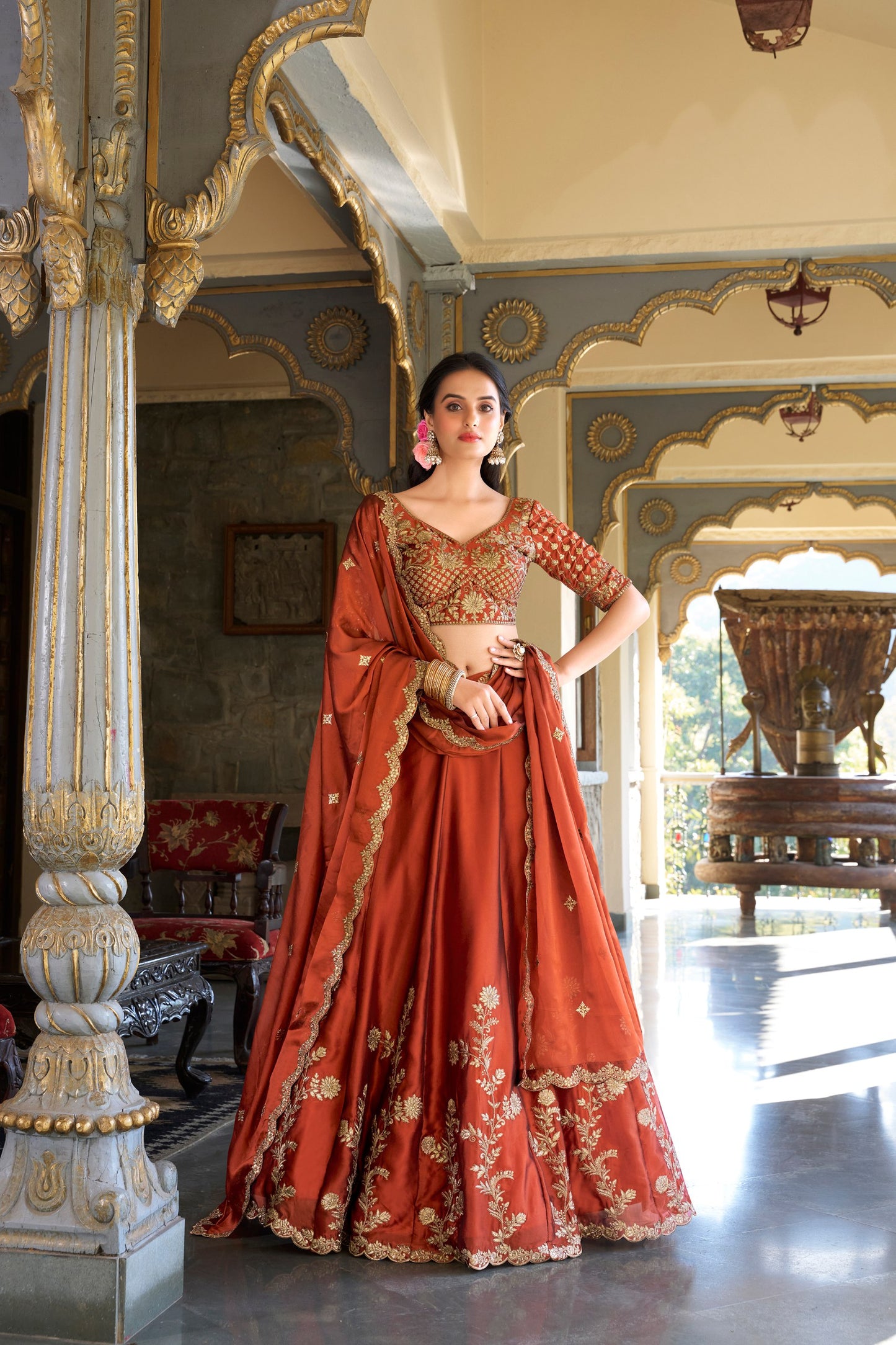 Glamorous Orange Rangoli Silk – Handcrafted with Sequins & Thread Work