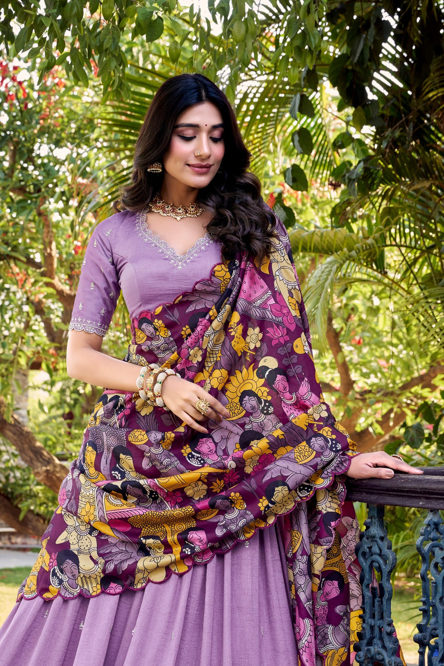 Royal Purple Vichitra Silk – Sequins and Thread Rich Fabric