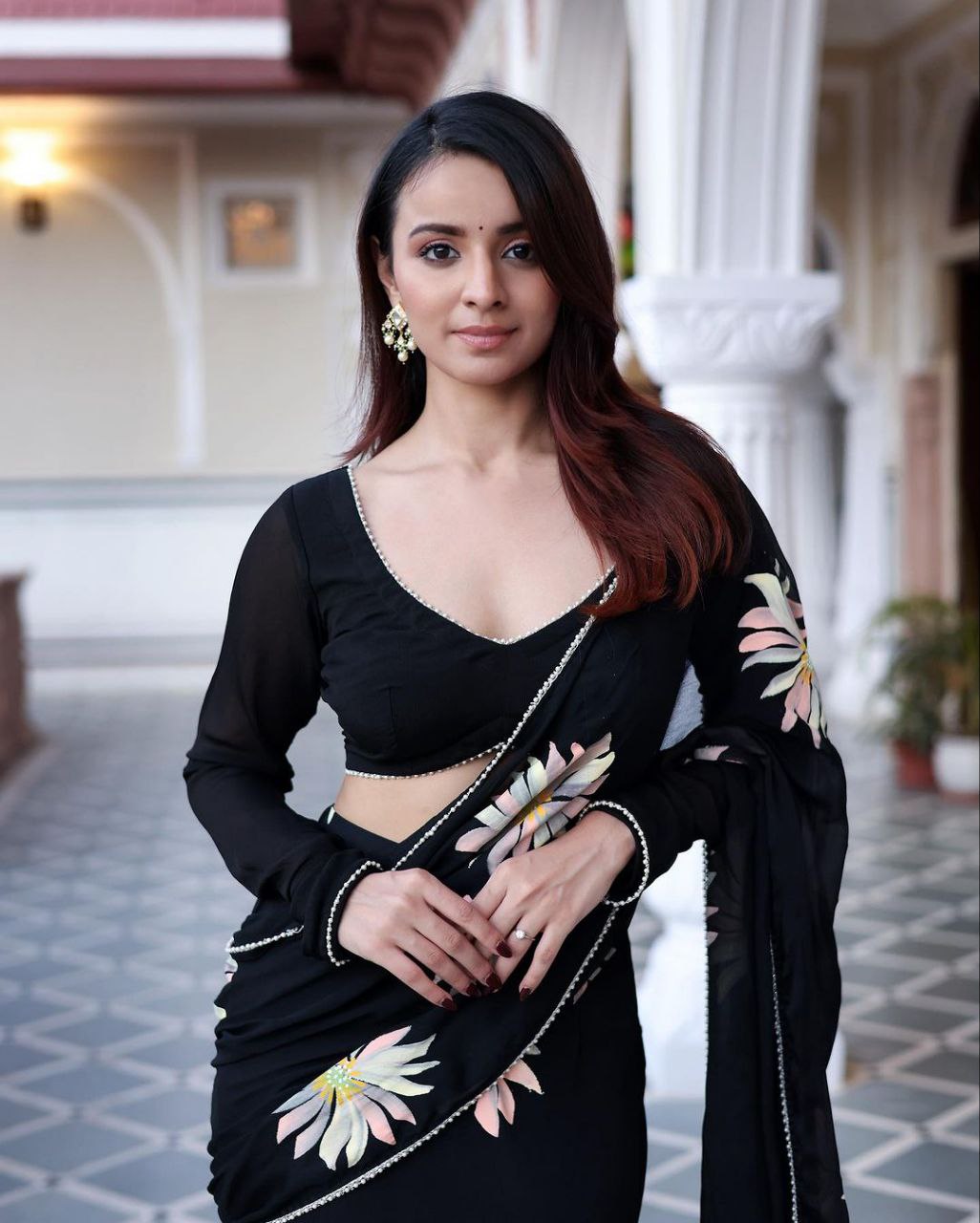 Black Georgette Ruffle Ready To Wear Saree With Readymade Blouse