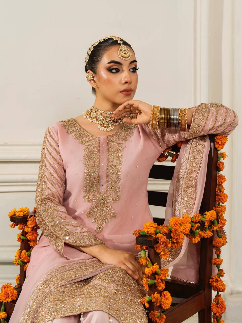 Luxury Pink Heavy Chinon silk With Embroidery Work 3 Piece Kurti & Plazzo & Dupatta
