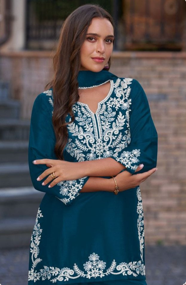 Blue kurti in Hevy Chhinoon and Amrican Creap .