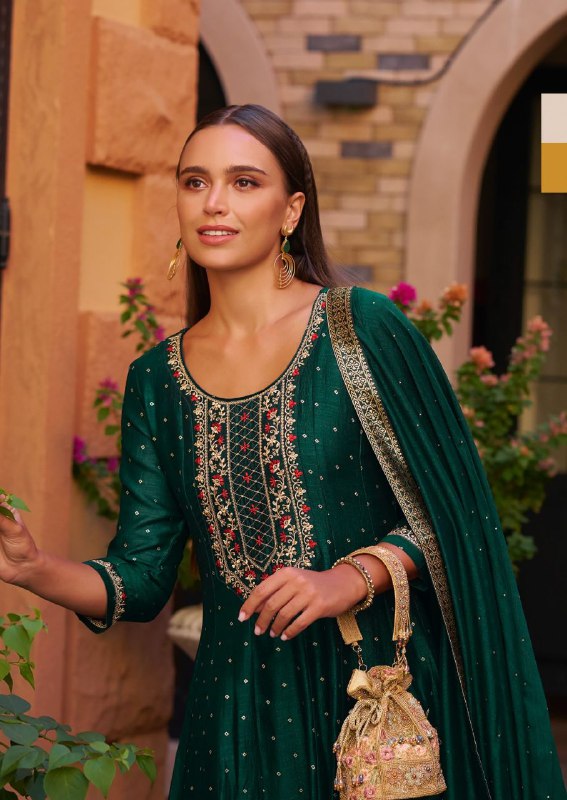 Green Kurti in Embroidery Work And Hand Work On Vicitra Silk.