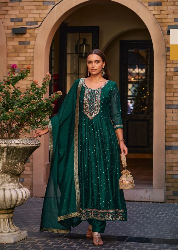 Green Kurti in Embroidery Work And Hand Work On Vicitra Silk.