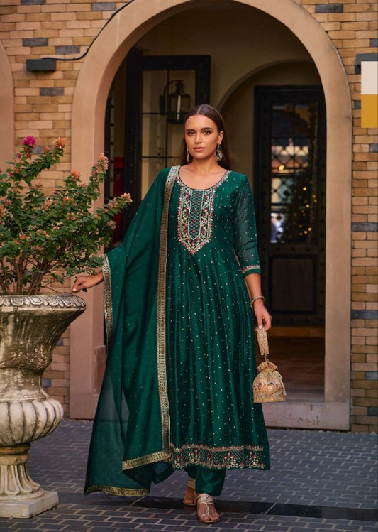 Green Kurti in Embroidery Work And Hand Work On Vicitra Silk.