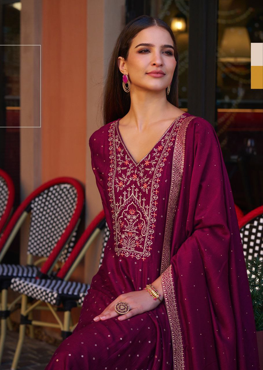 Purple color Kurti in Embroidery Work And Hand Work On Vicitra Silk.