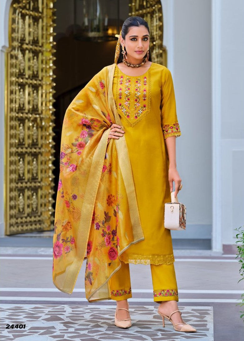Yellow Kurtie in Embroidery Work & Viscose Fabrics.