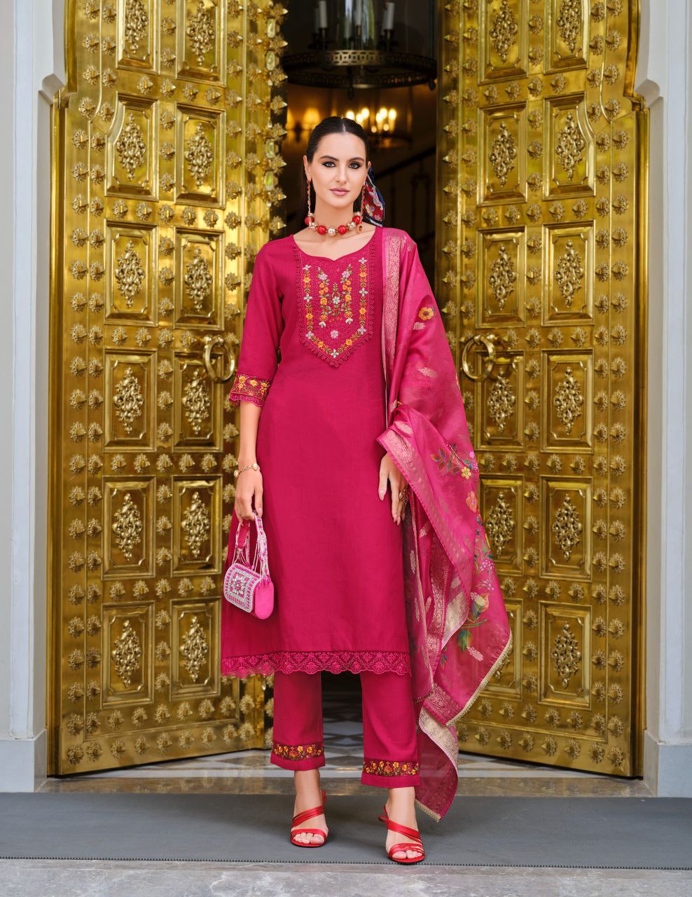 Red Kurtie in Embroidery Work & Viscose Fabrics.
