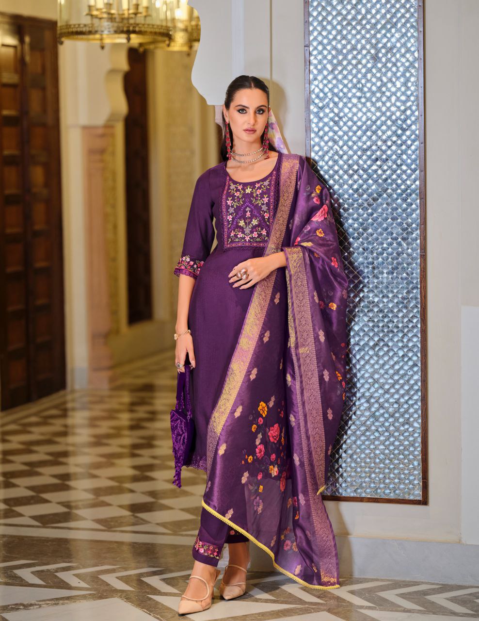 Purple Color Kurtie in Embroidery Work & Viscose Fabrics.