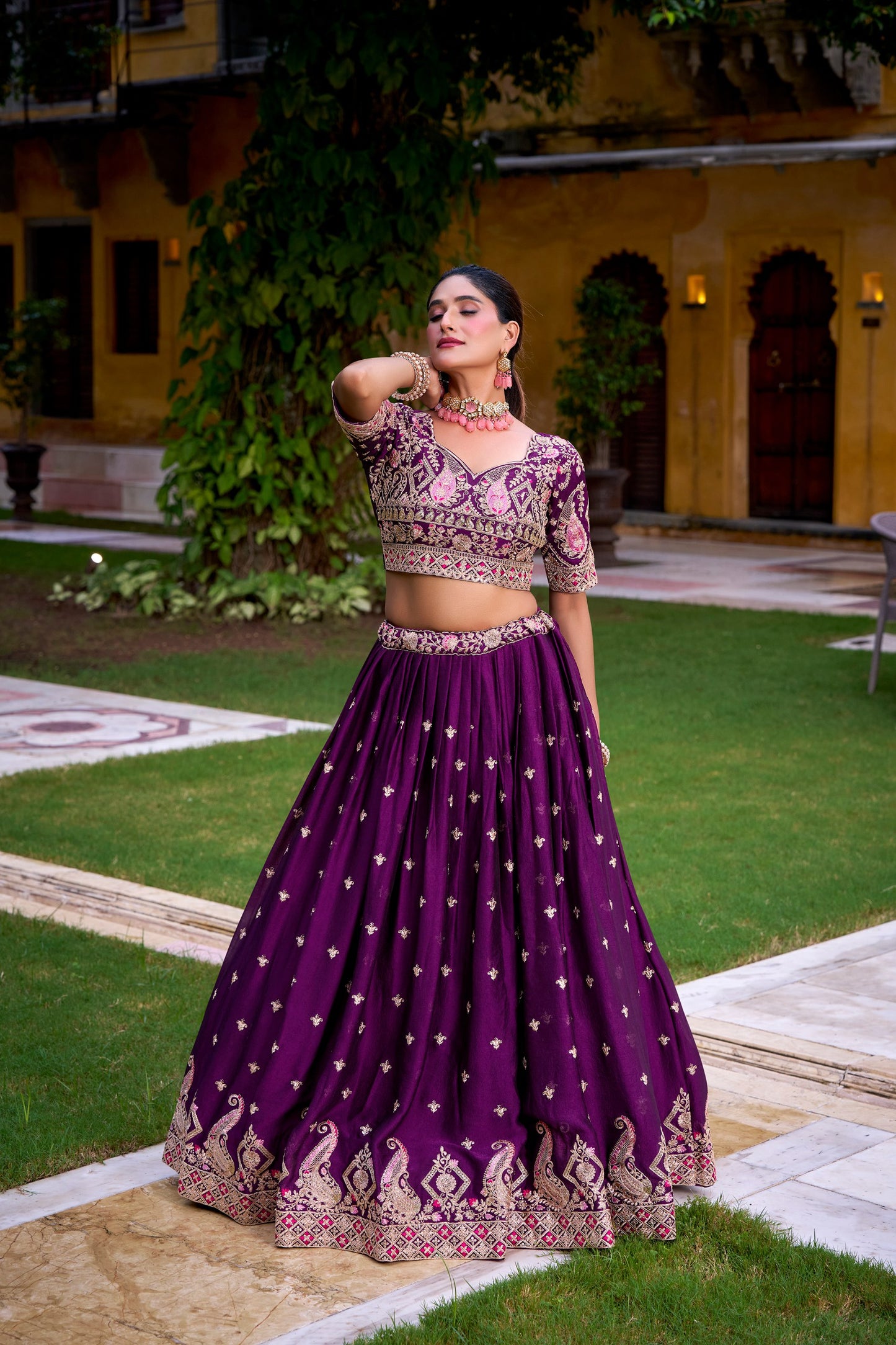 Purple Elegant Rangoli Crush Lehenga Set with Sequins & Thread Work Lahenga