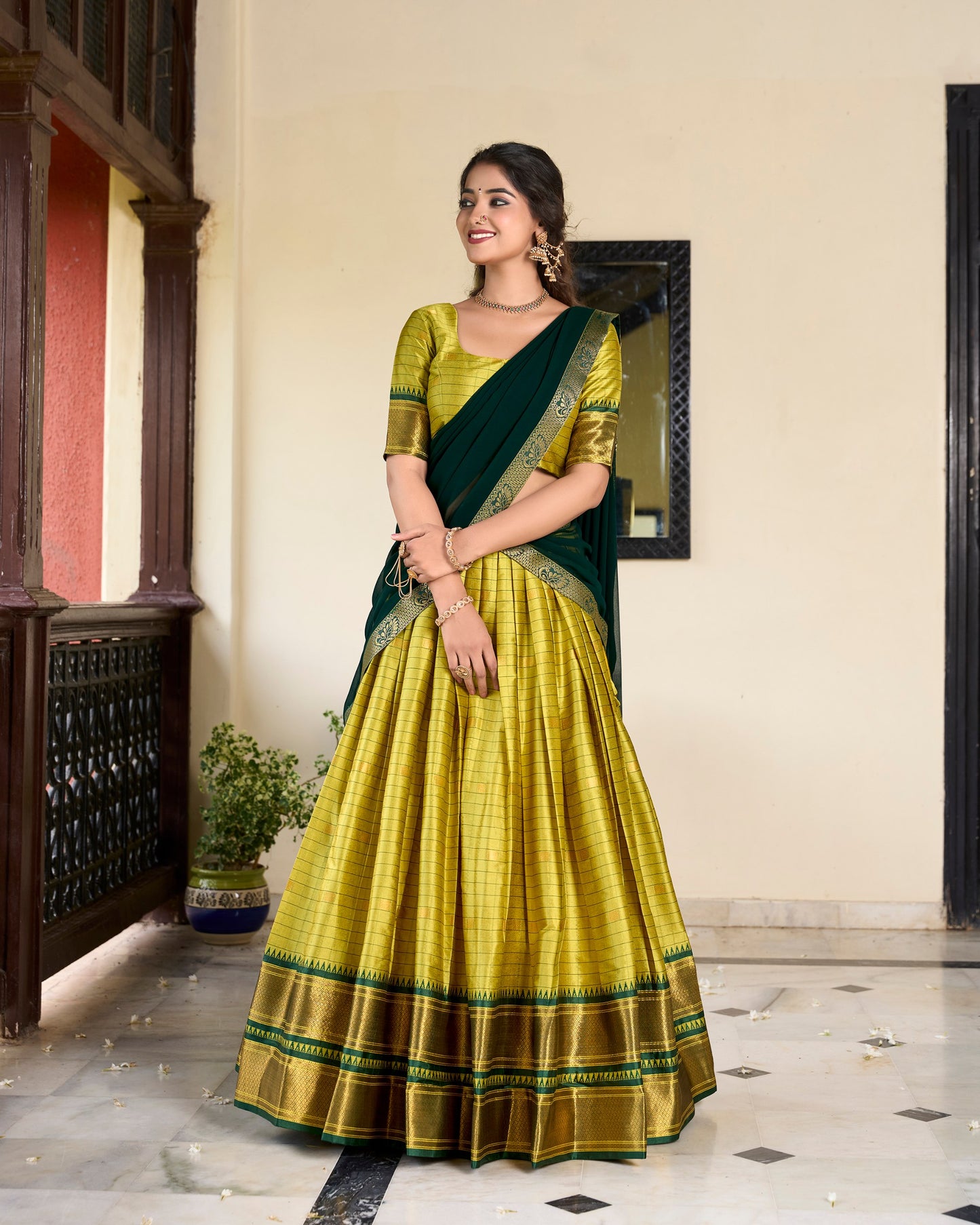 Olivegreen Color Dola Silk Lehenga With Dupatta.