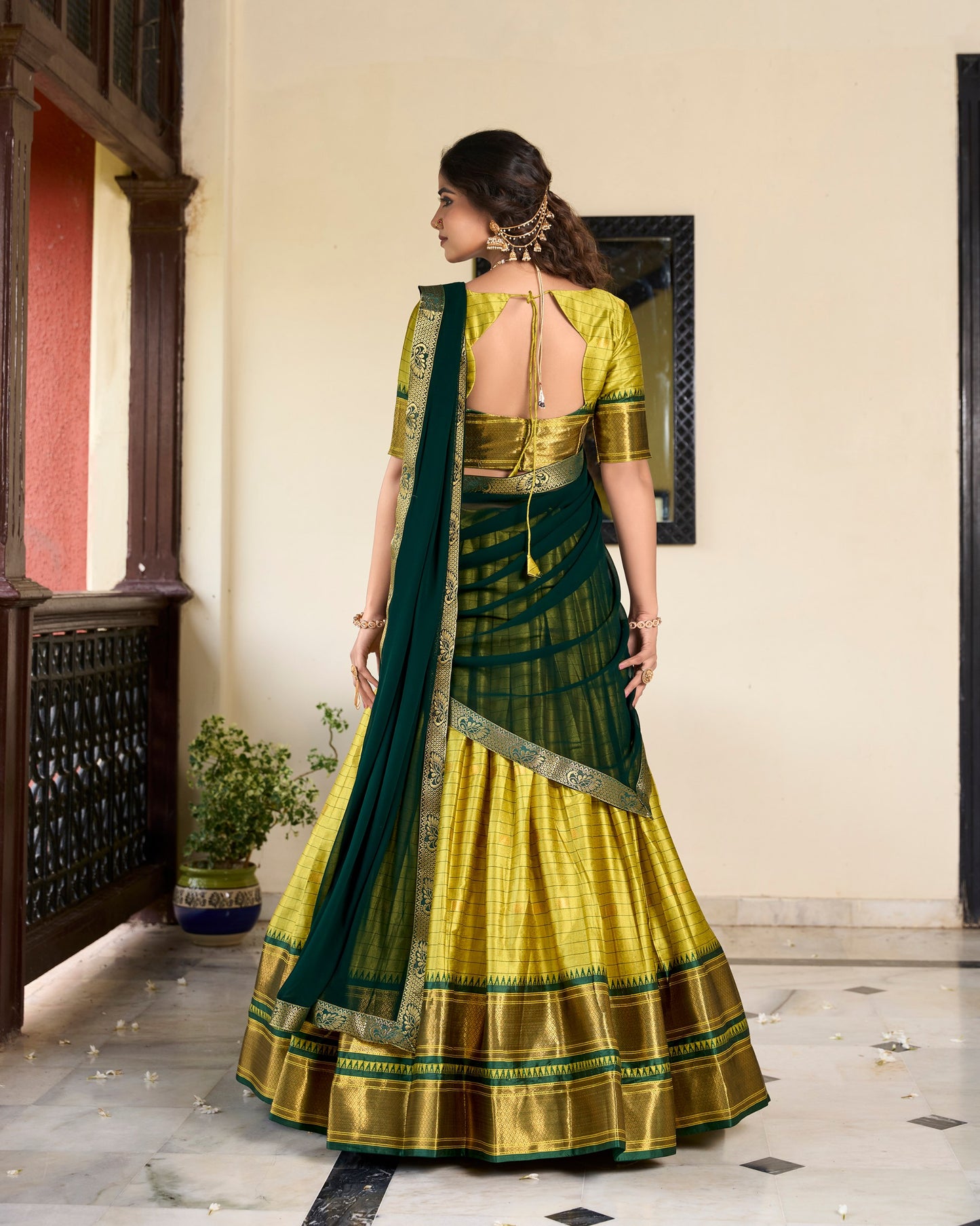 Olivegreen Color Dola Silk Lehenga With Dupatta.