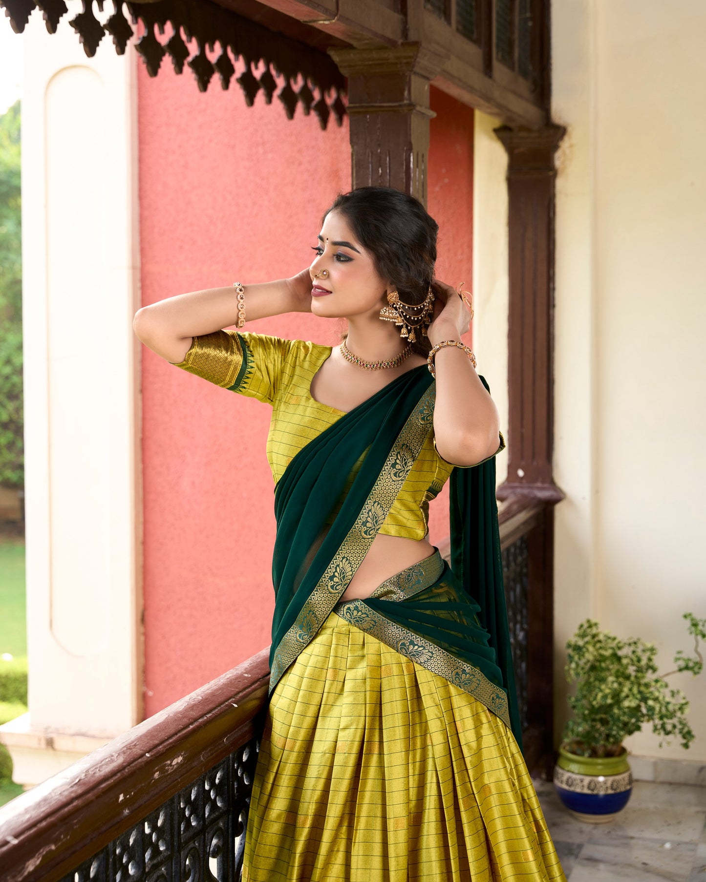 Olivegreen Color Dola Silk Lehenga With Dupatta.