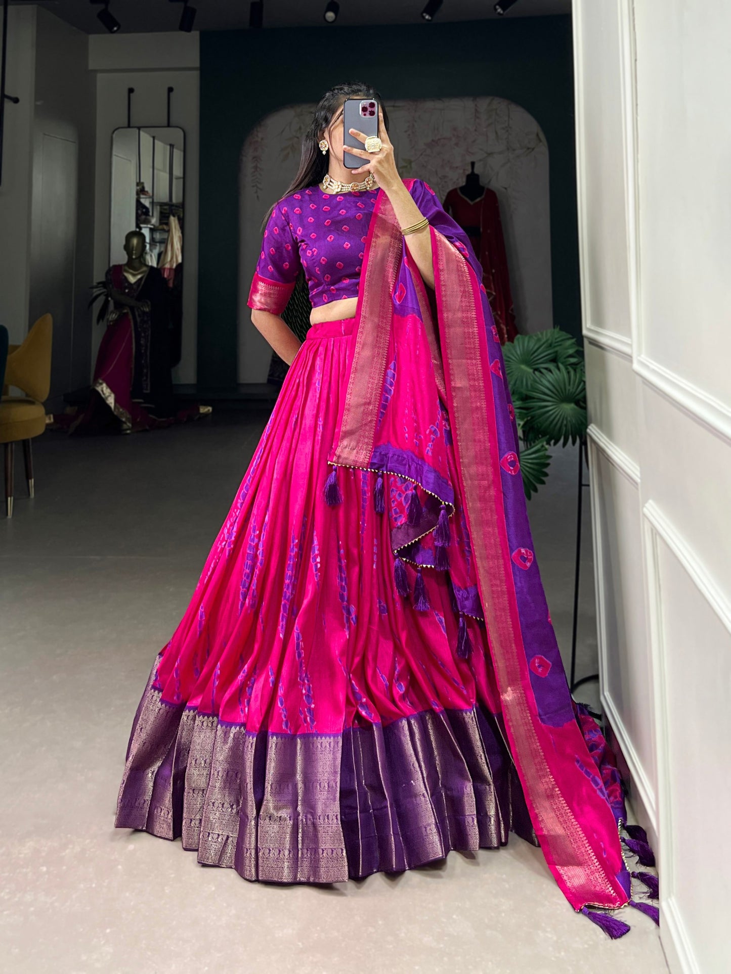 Blue And Pink Color Dola Silk Lehenga With Dupatta.