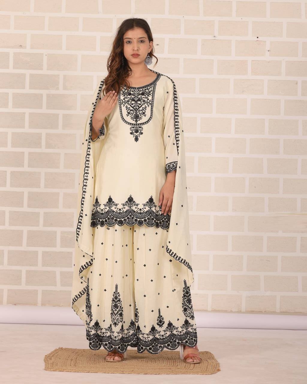 Premium White Chinon Ethnic Suit – Heavy Embroidery Work
