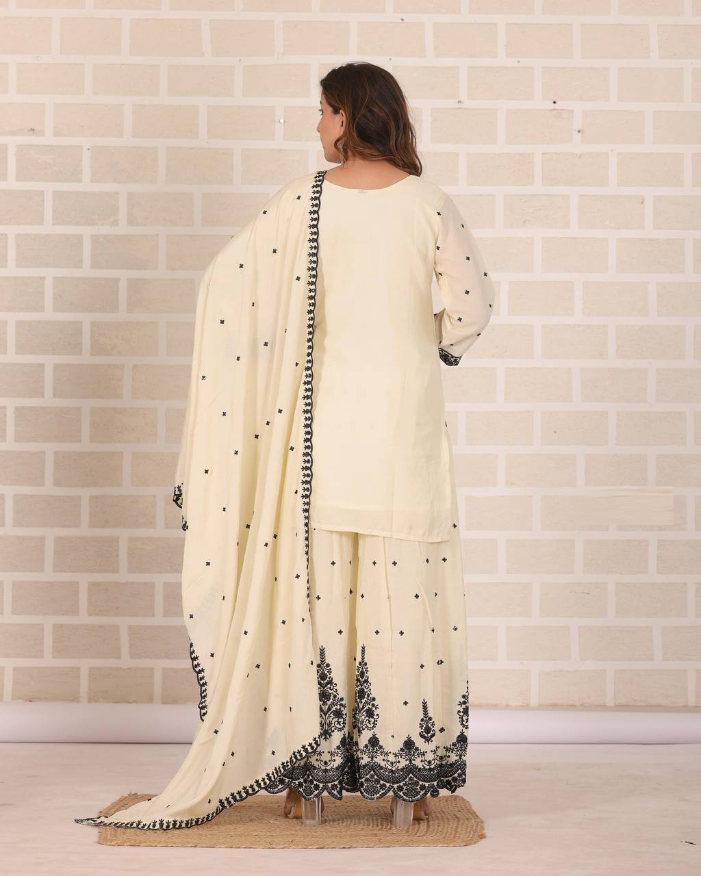 Premium White Chinon Ethnic Suit – Heavy Embroidery Work