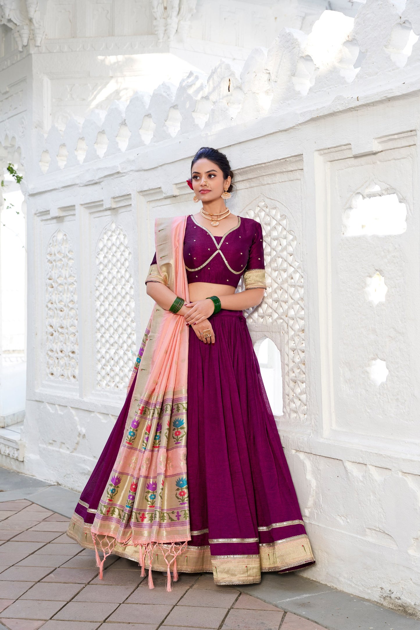 Purple Dola Silk Lehenga With Dupatta.