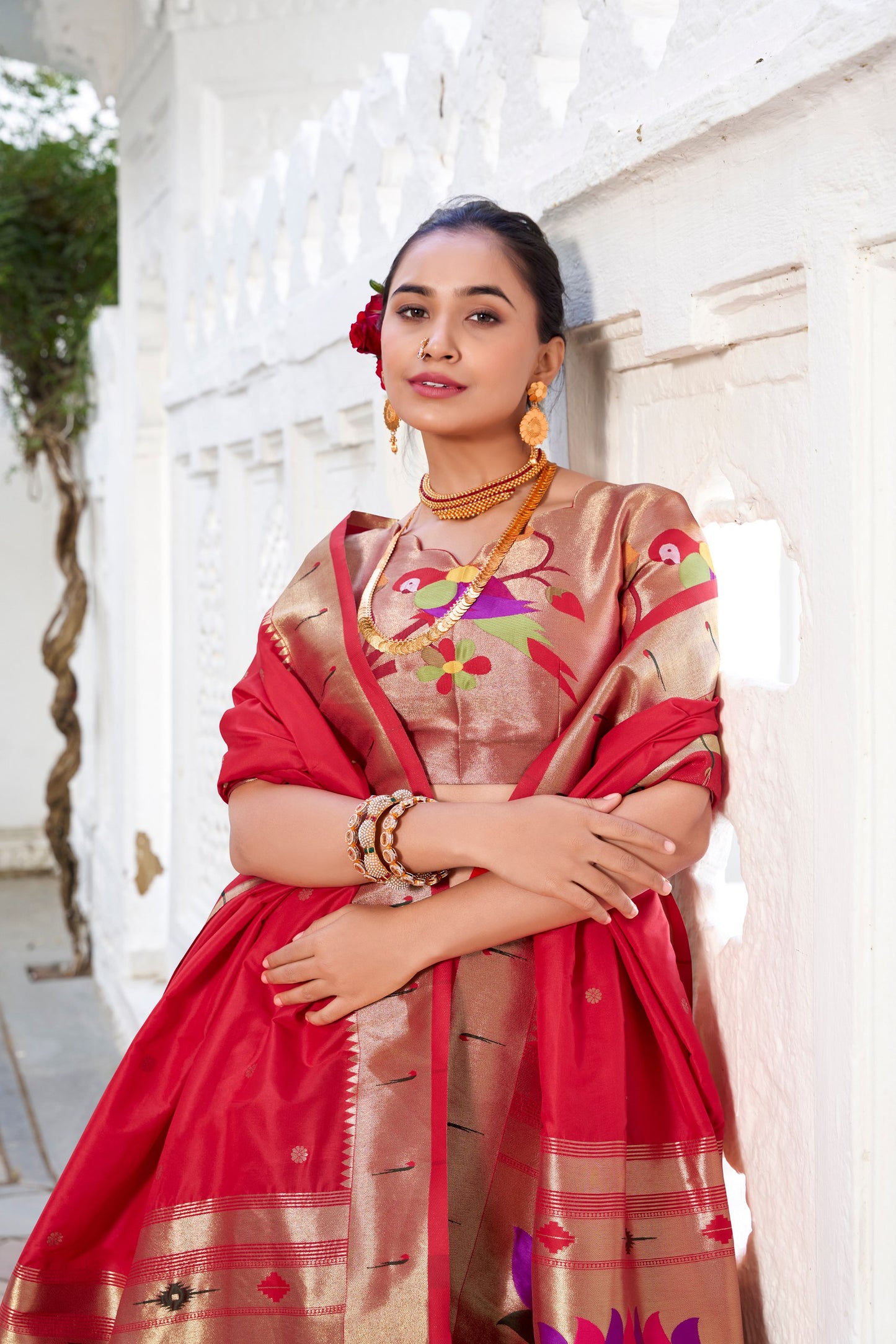 Green And Red Color Dola Silk Lehenga With Dupatta.