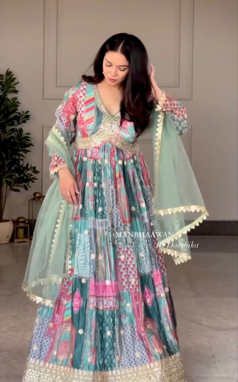 New Aliya-Cut Gown -Pent Dupatta Set Fully Stitched Ready To Wear