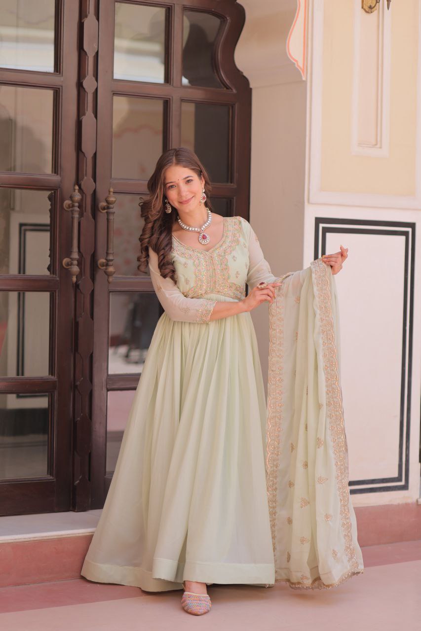 Royal Pista -Star Georgette With Beads & Sequins Multi Embroidered work