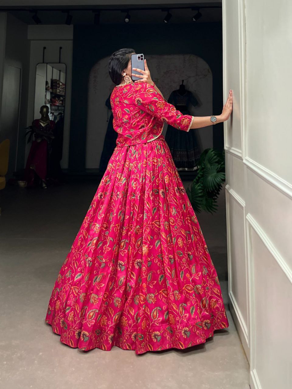 Pink Lehenga choli with koti Tussar Silk Floral Print Wedding Lehenga choli