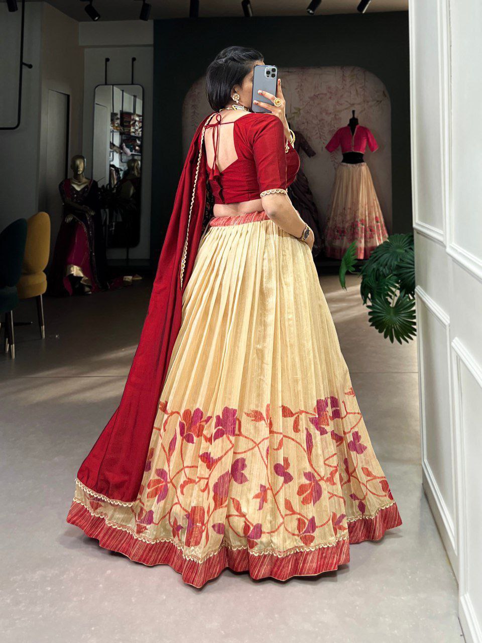Maroon Color Green Silk Printed Lehenga Choli
