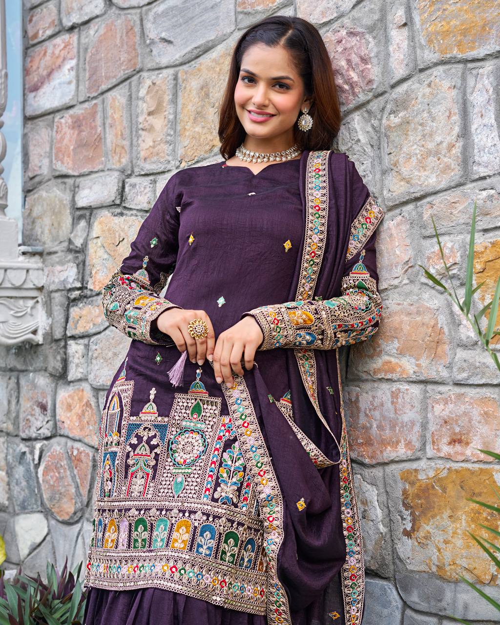 New Designer Collection In Pure Chinnon With Heavy Embroidery Coding Dori-Sequence Work Top-Bottom And Dupatta Set