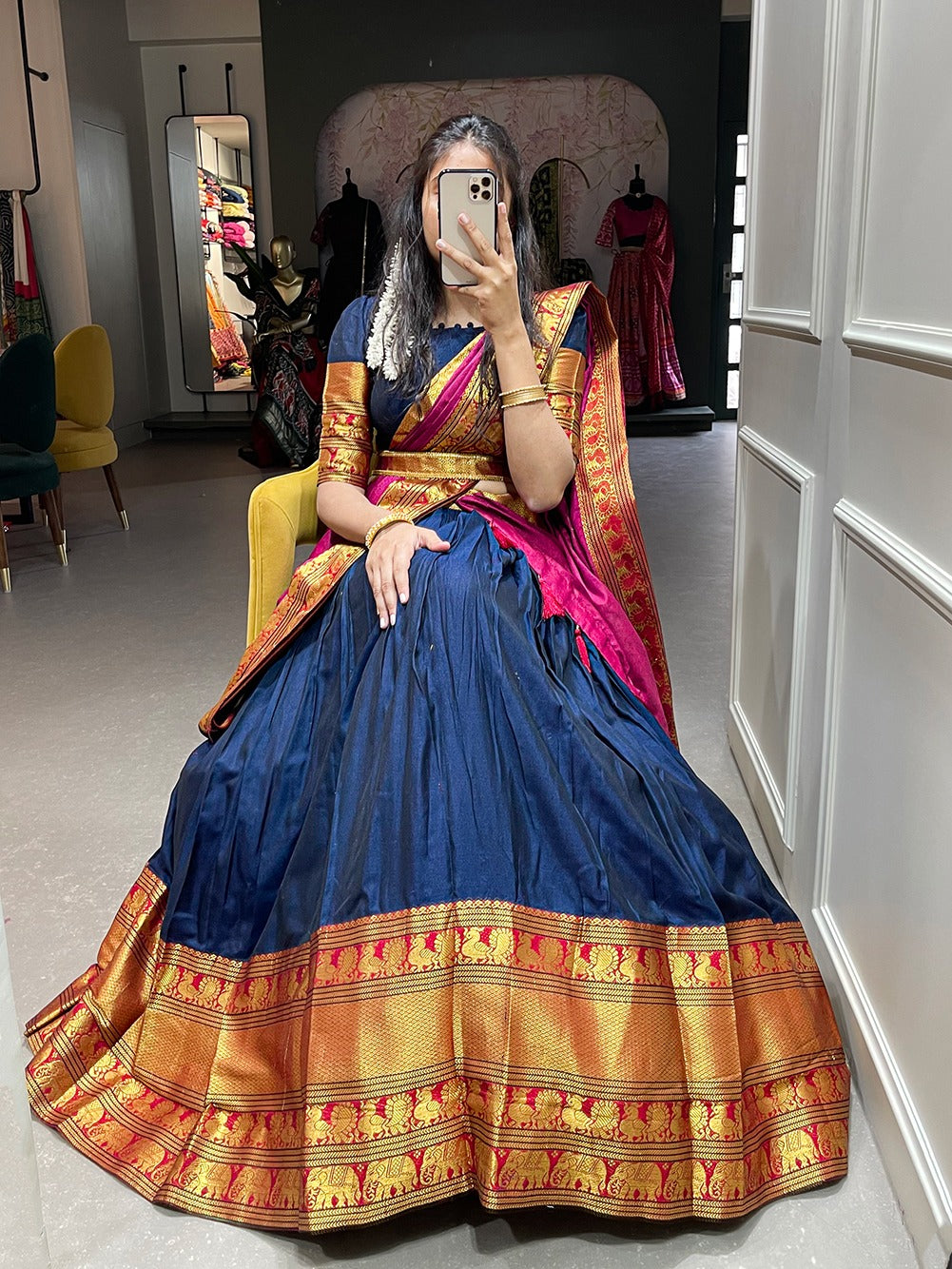 Beautiful Narayan pet (cotton) and Zari Weaving Work Traditional lehenga FV1002