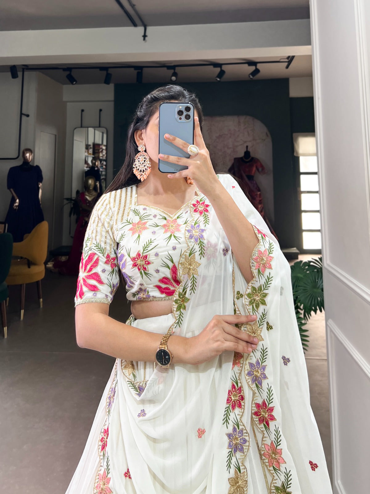 White wonder georgette and Thread Embroidery Work lehenga choli FV1001