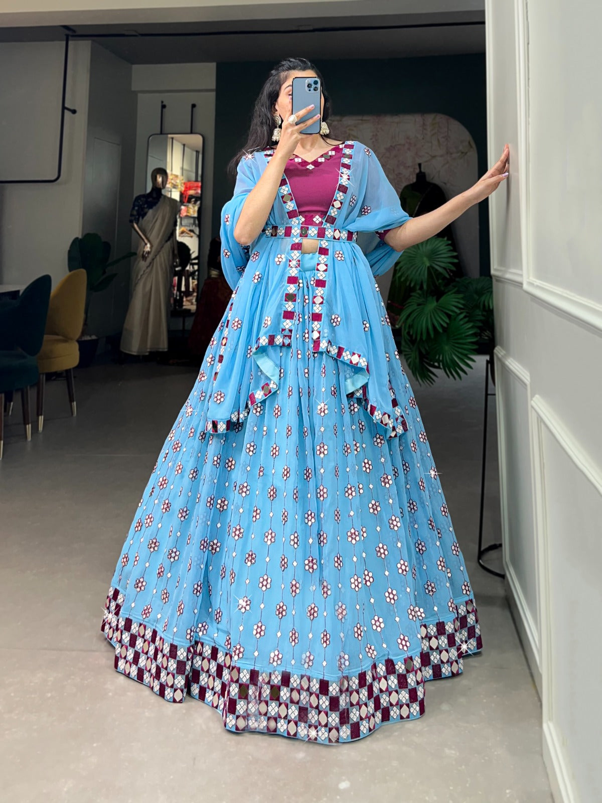 Designer lehenga sequins and embroidery With Original Mirror Work FV1003