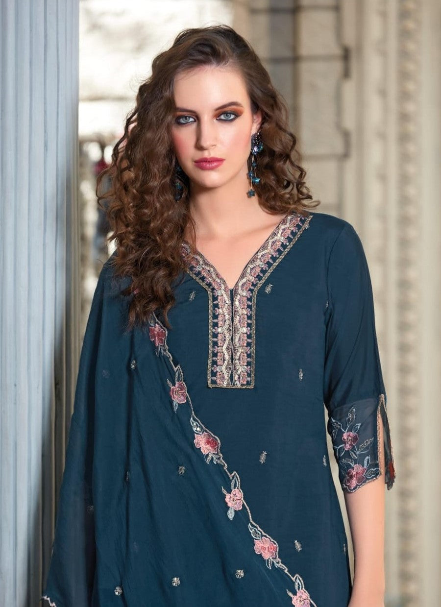Exclusive ladyleela embroidery handwork kurti with pants and dupatta. Fv101