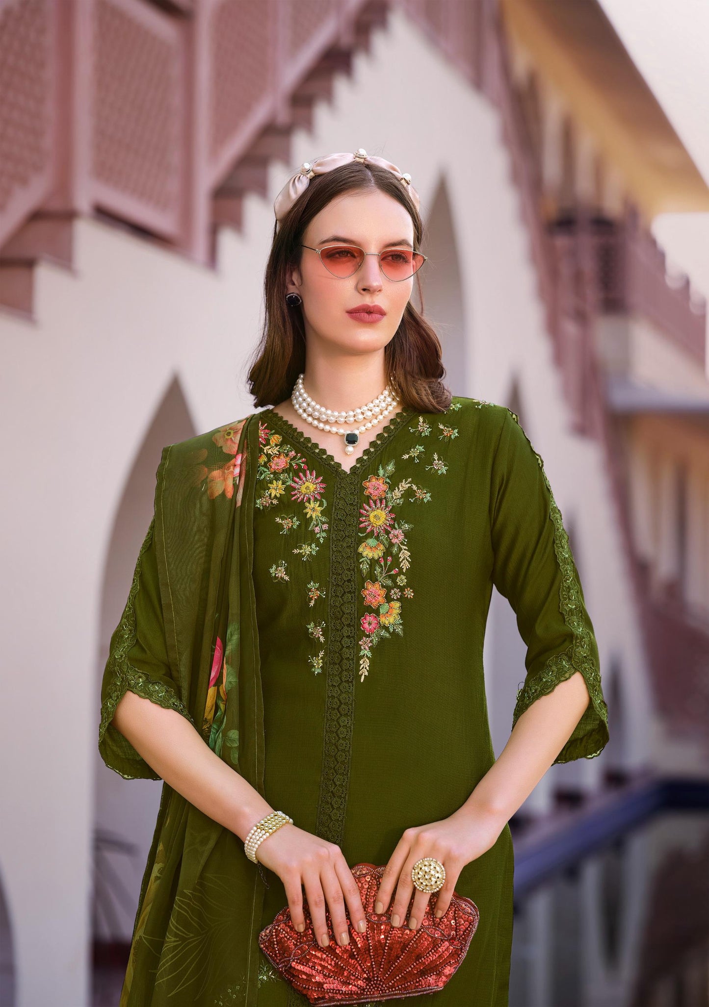 Green Kurti Embriodery & Handwork on Pure Viscose fabric.