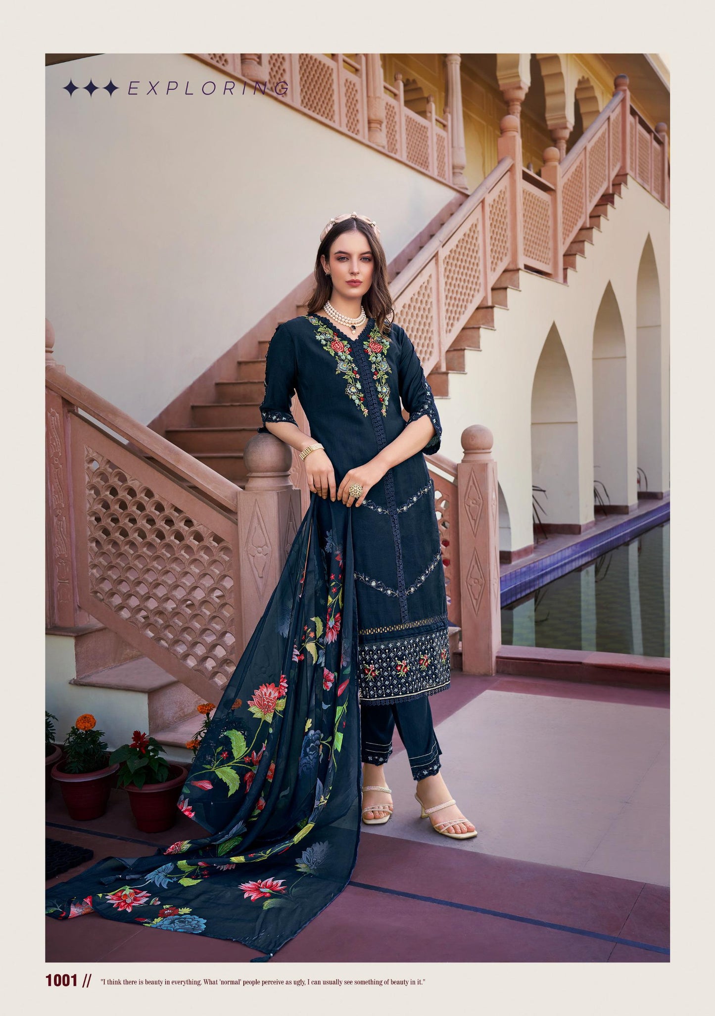 Dark Green Embriodery & Handwork on Pure Viscose Fabric.