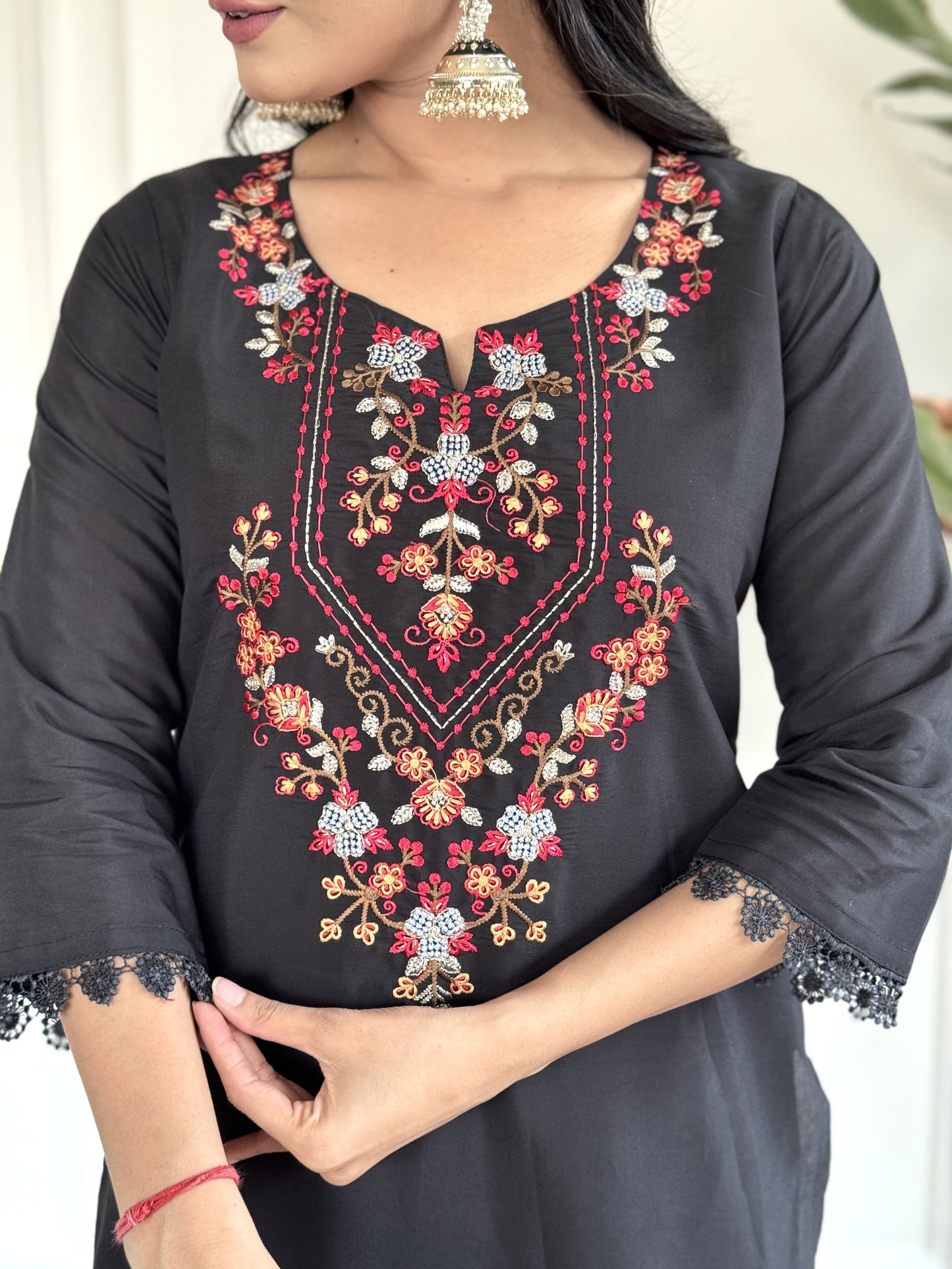 Black Color Viscose Fabric With Sequence Embroidery Work Kurti.