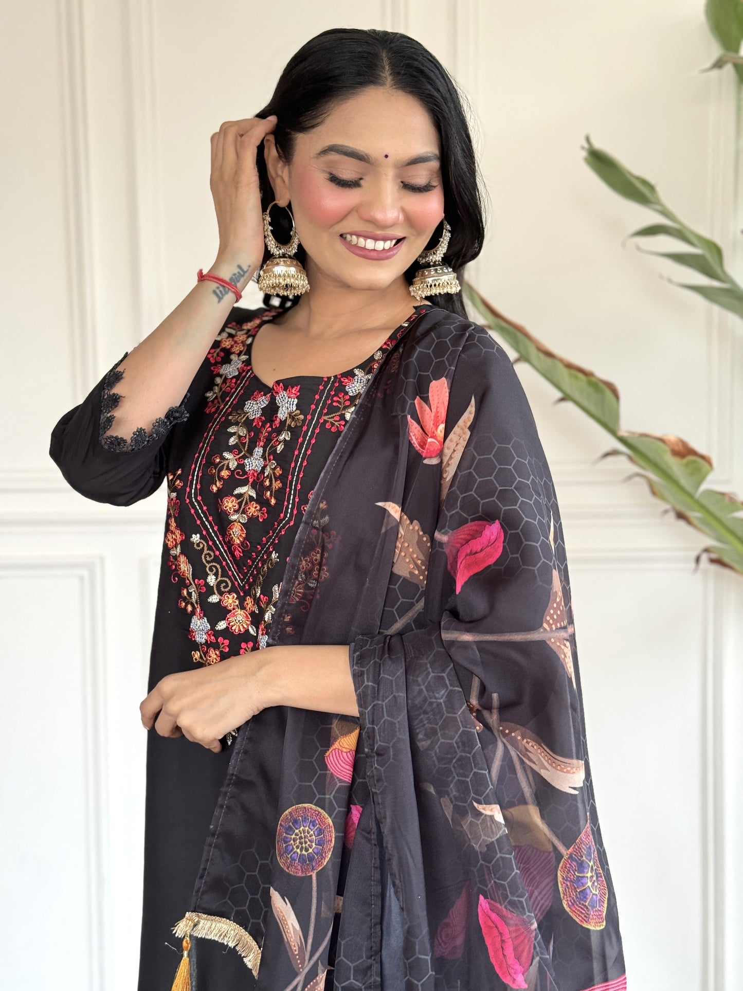 Black Color Viscose Fabric With Sequence Embroidery Work Kurti.