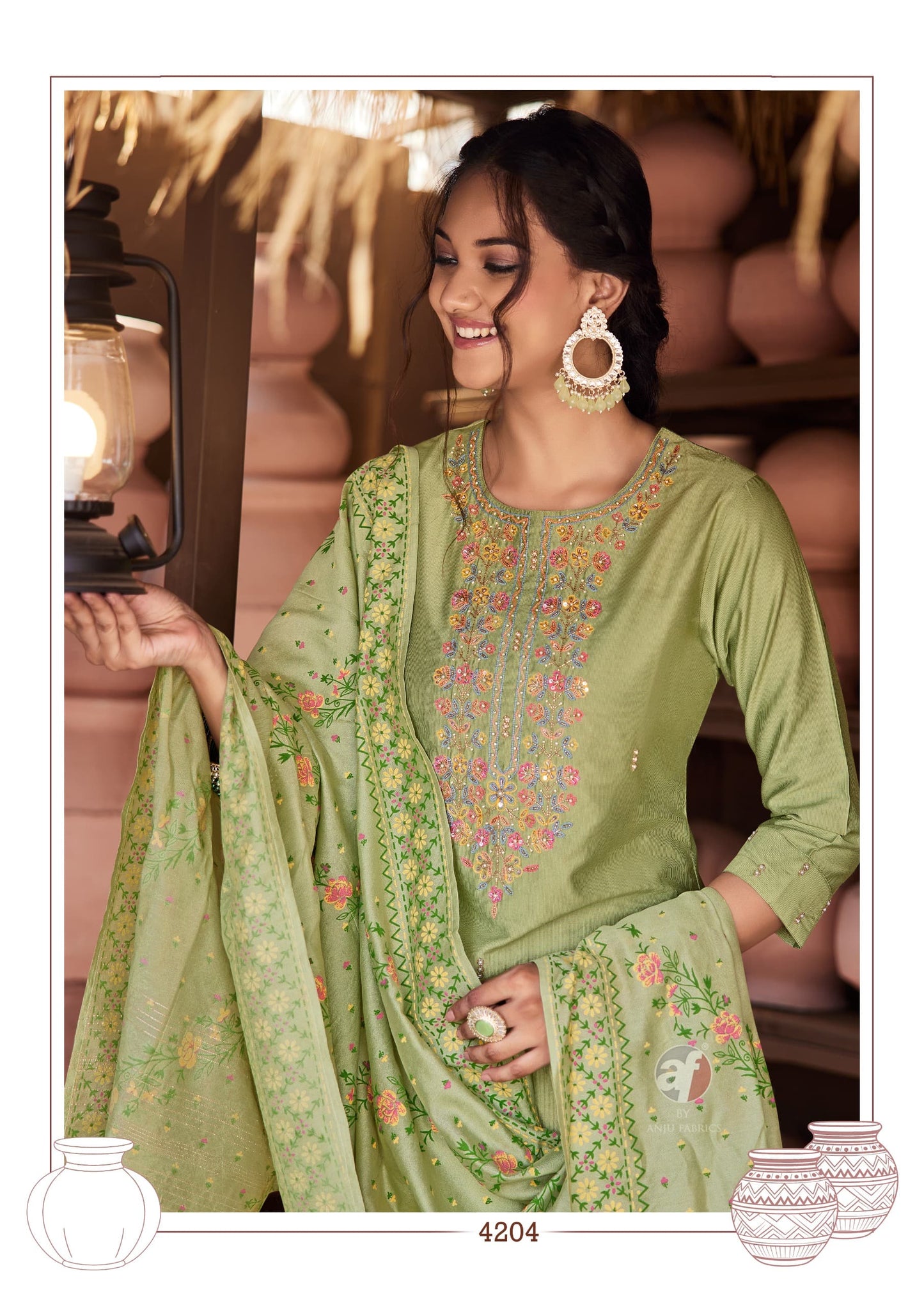 Trendy Green Viscose Nylon And Aari Work Kurti With Dupatta – Elegant Ethnic Wear for Women
