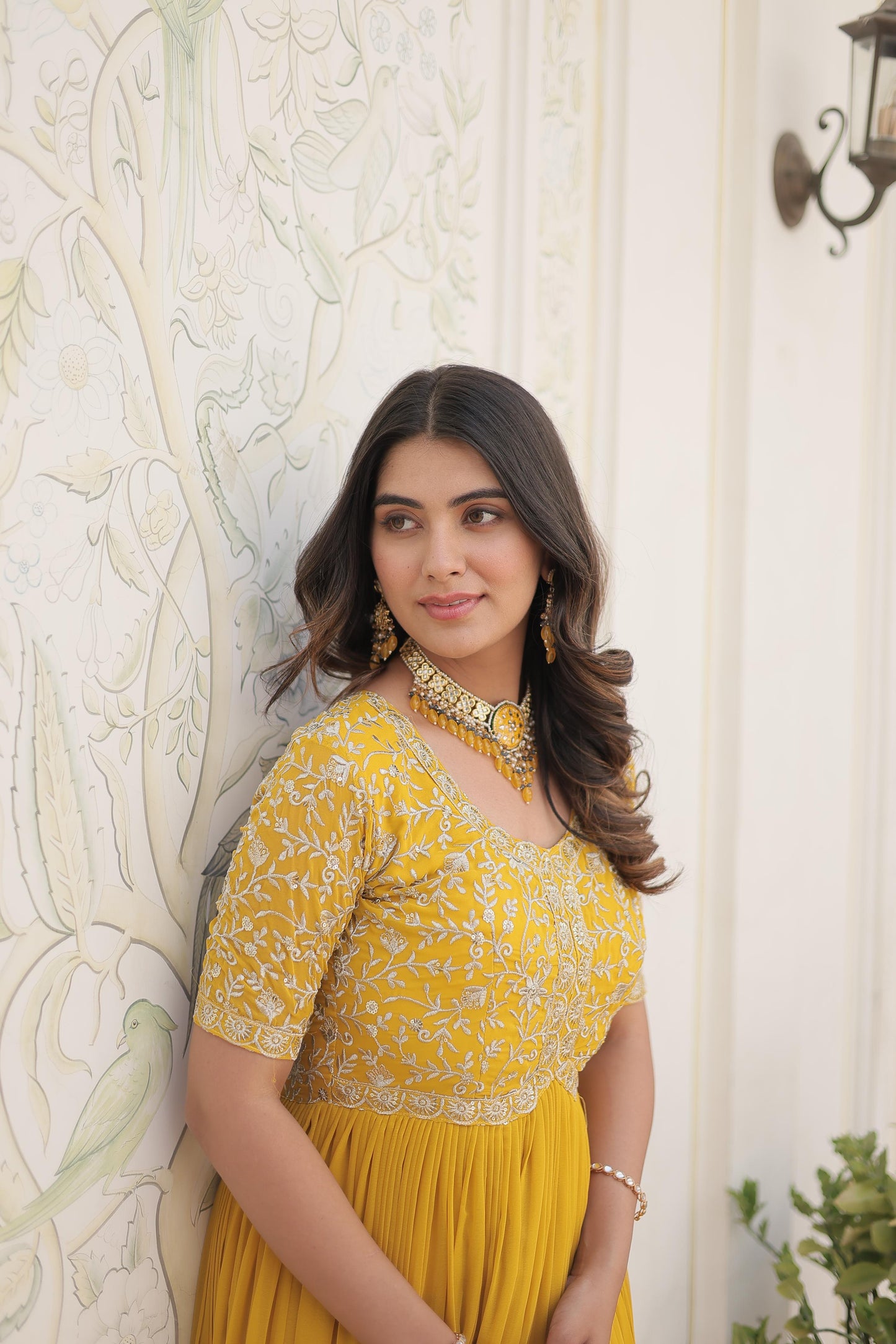 Yellow Faux Blooming Gown with Zari, Sequins & Embroidery Work – Elegant Ethnic Wear