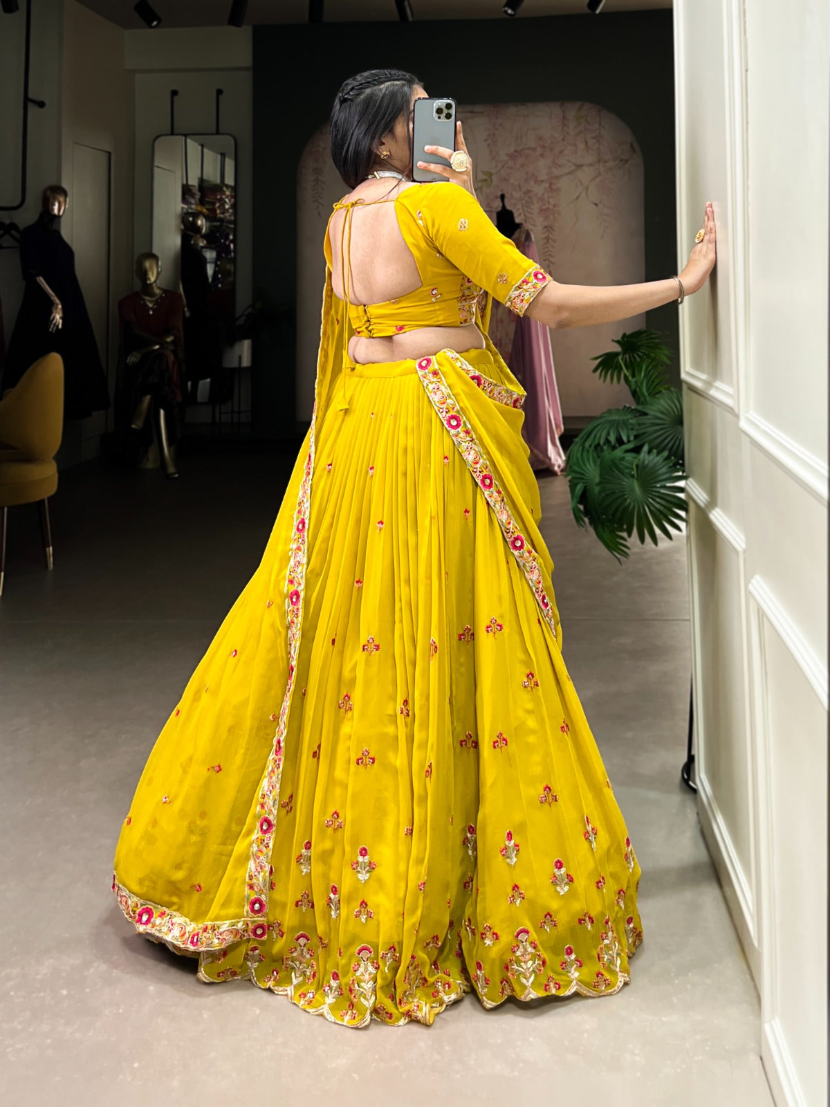 Yellow Georgette Lehenga with Sequins & Thread Embroidery Work – Elegant & Festive