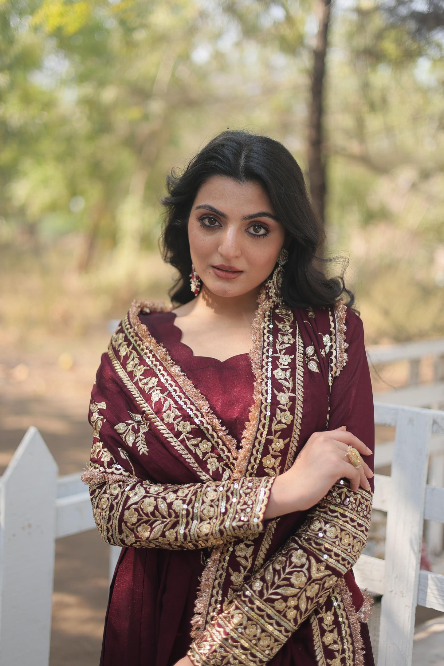 Dark Maroon Vichitra Shimmer Gown with Rich Sequins Embroidered Work & Dupatta – Trendy and Elegant Fabric