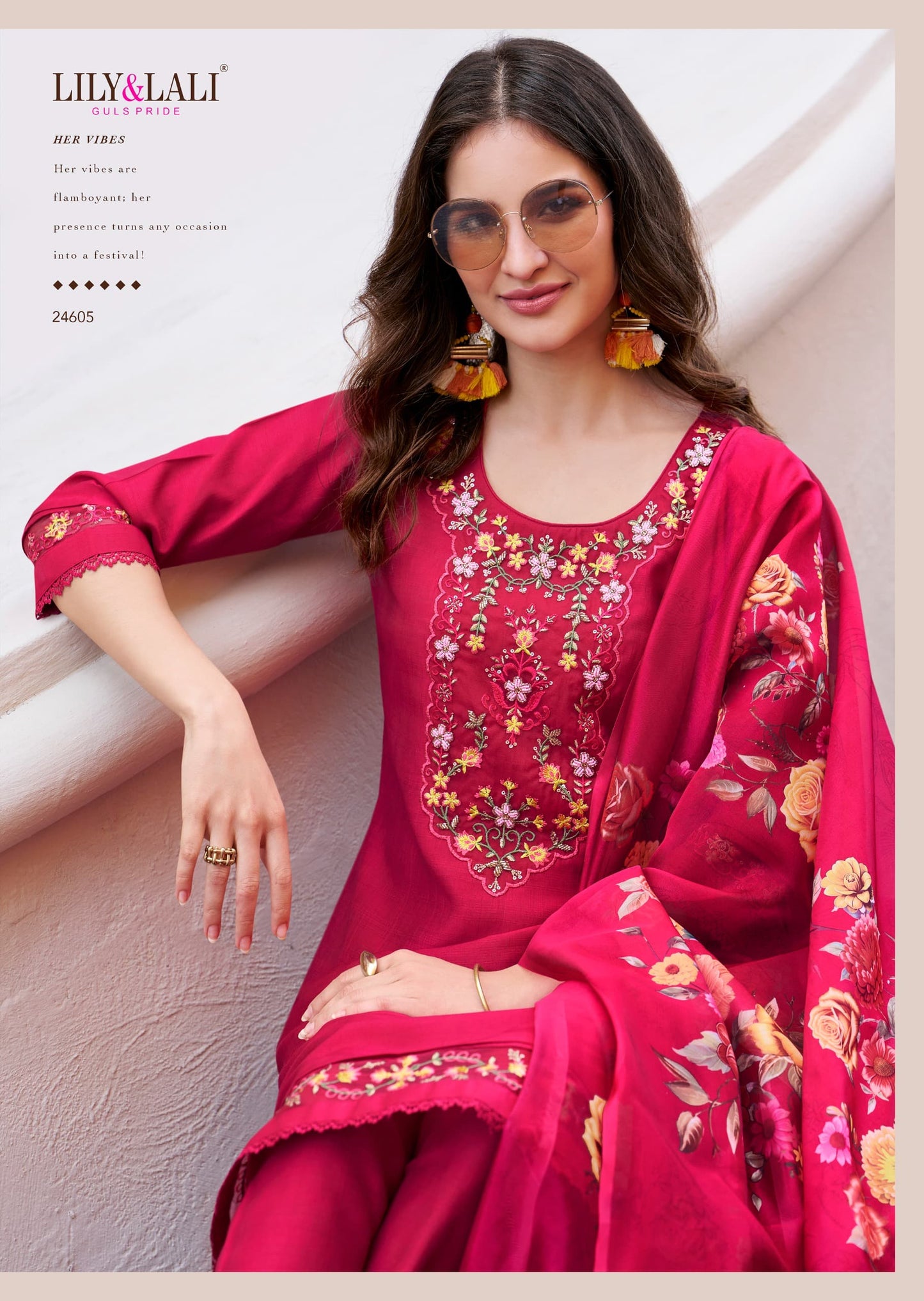 Pink Viscose Silk 3-Piece Kurti Set with Handwork & Embroidery – Elegant Festive Ethnic Wear for Women