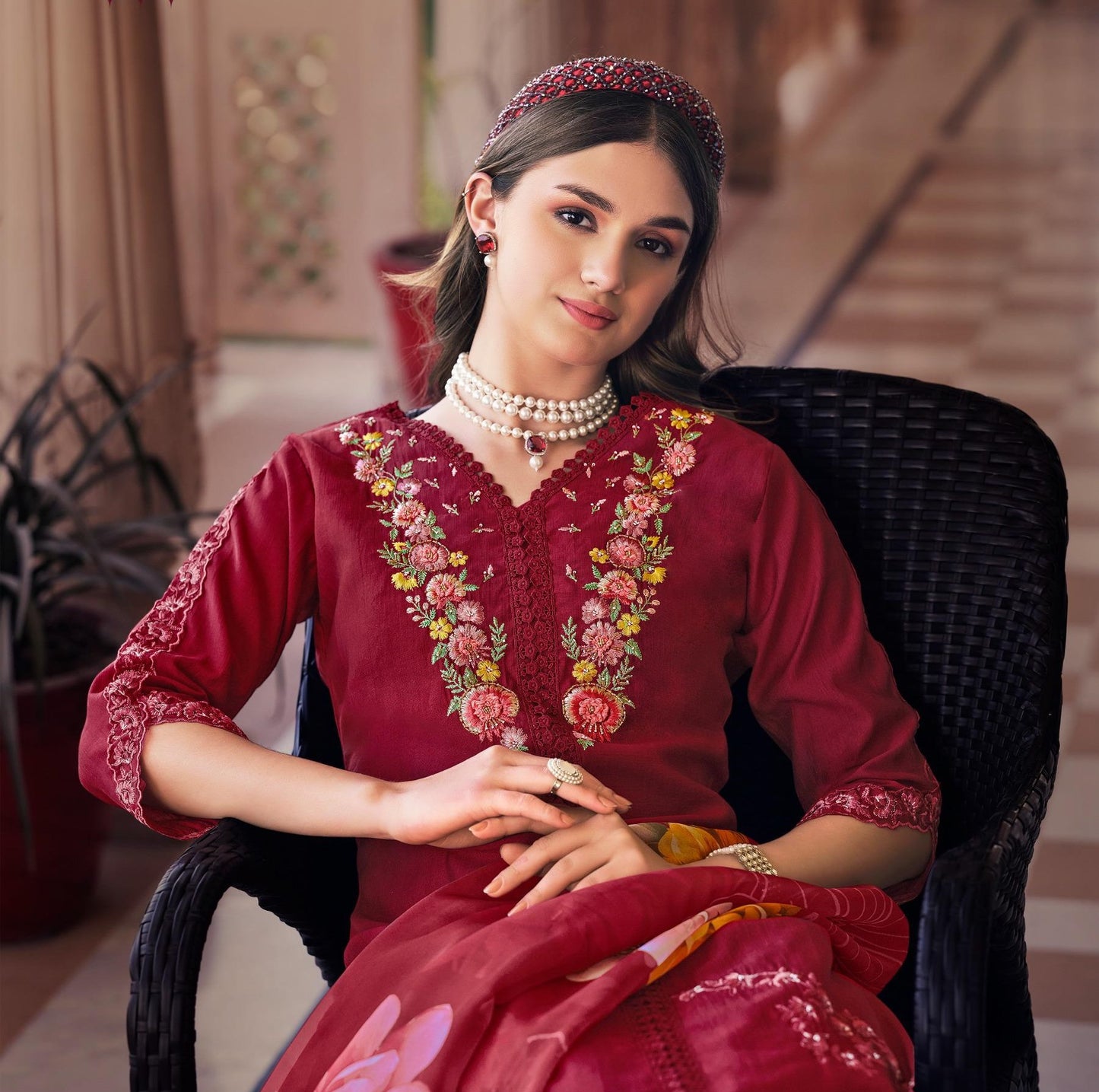 Red Kurtis Embriodery & Handwork on Pure Viscose Fabric .
