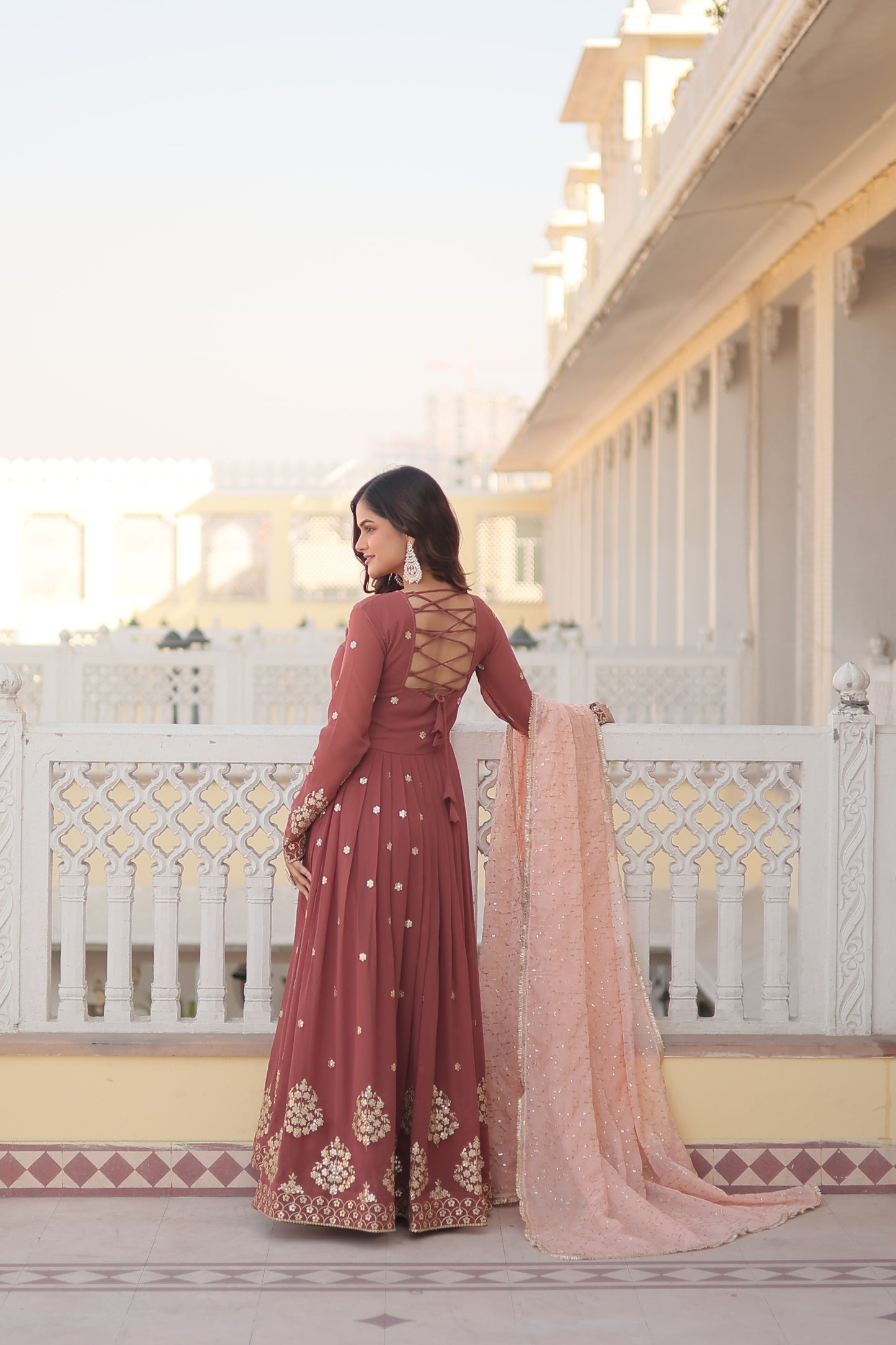 Blush Pink Embroidered Faux Georgette Outfit with Zari & Sequins โ Party Wear