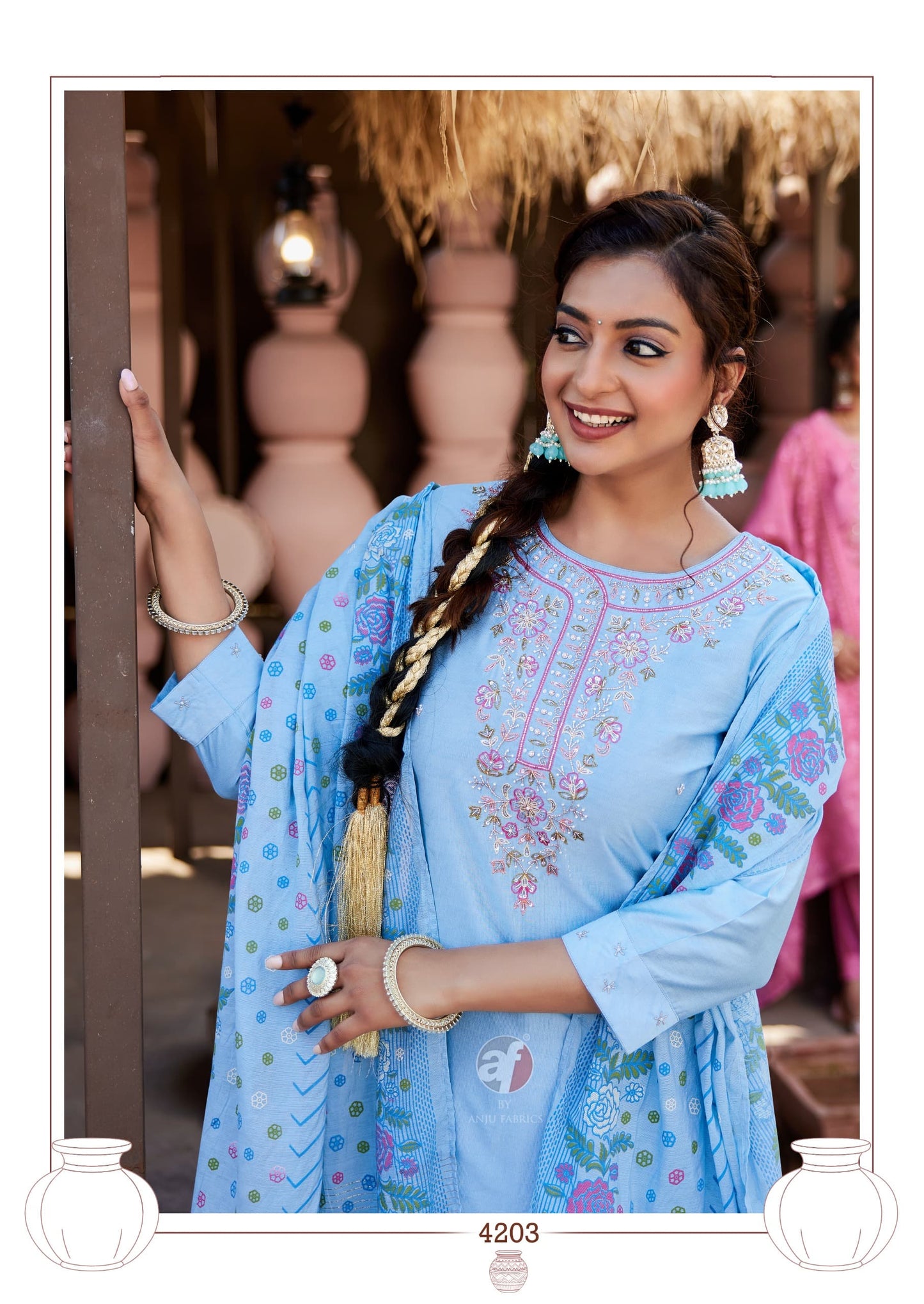 Trendy Blue Viscose Nylon And Aari Work Kurti With Dupatta – Elegant Ethnic Wear for Women