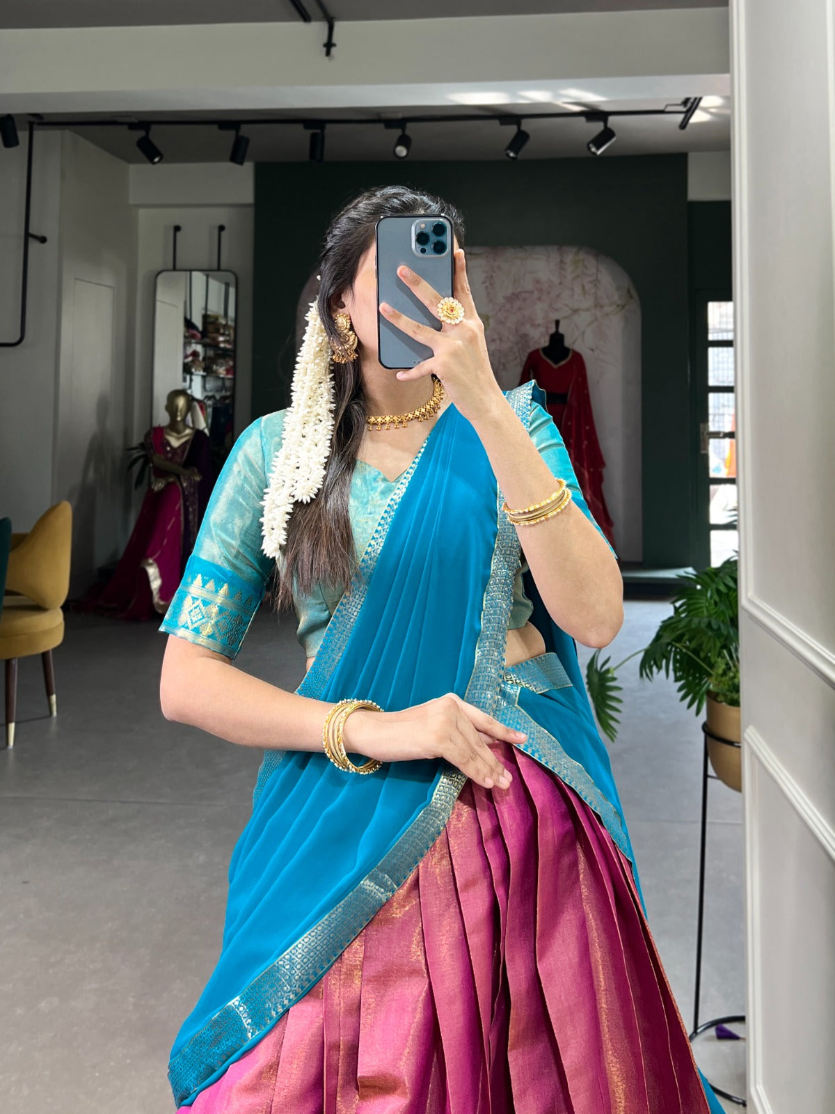 Trendy Pink Kanchipuram Silk Lehenga with Zari Weaving Work and Matching Dupatt
