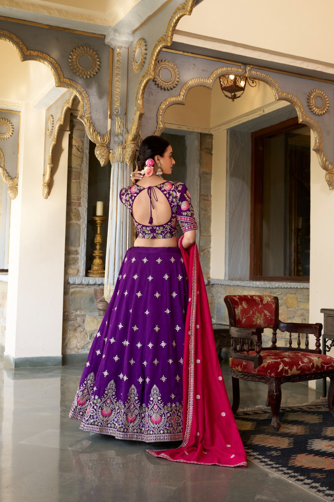 Purple Vichitra Silk Lehenga with Sequins & Thread Embroidery – Elegant Ethnic Wear for Women