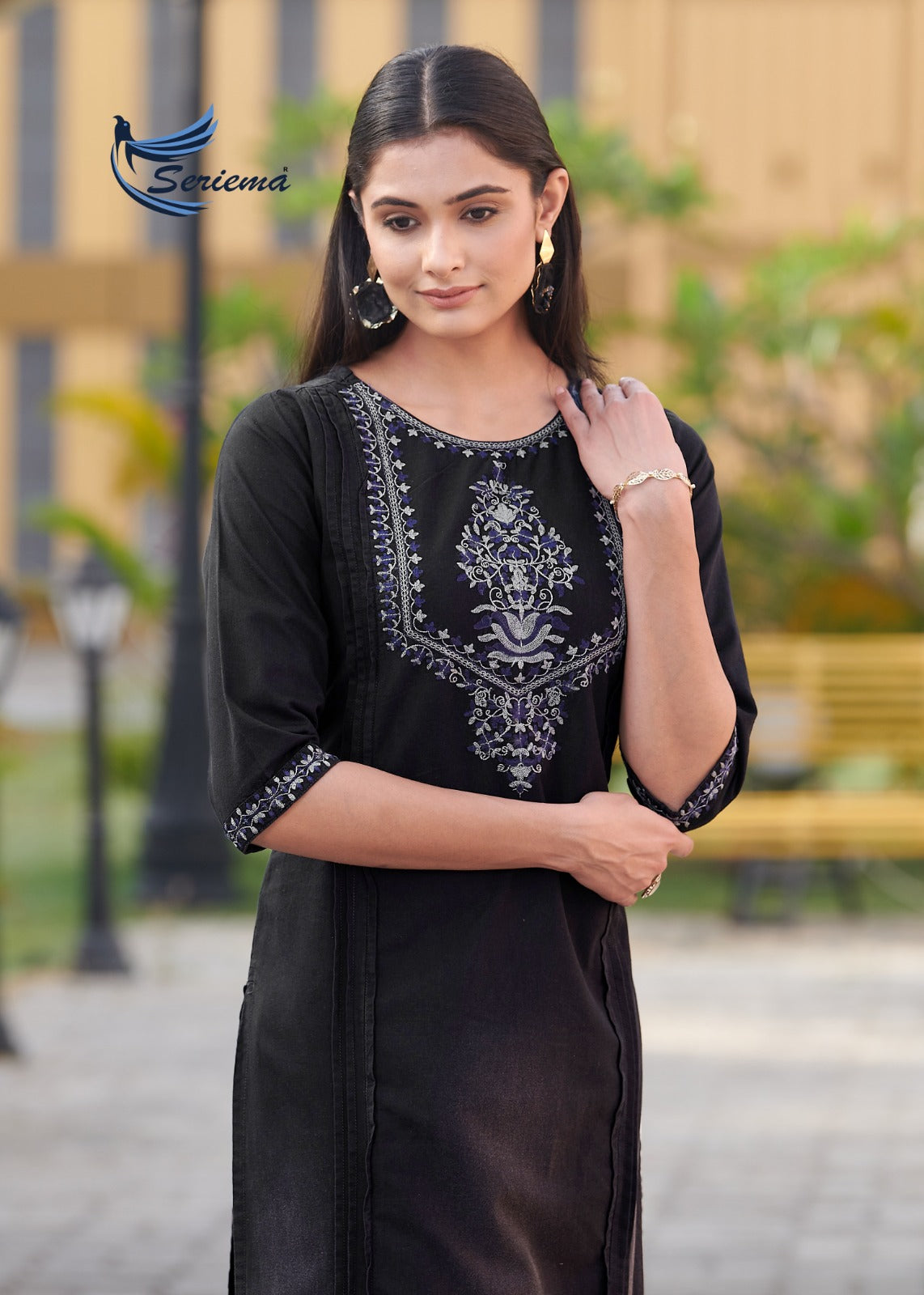 Black Cotton Denim Co-ord Set with Heavy Embroidery Work – 100% Pure Cotton for Women